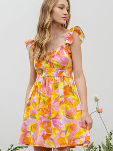 Watercolor Ruffle Mini Dress