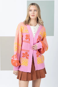 Oversized Floral Knit Cardigan