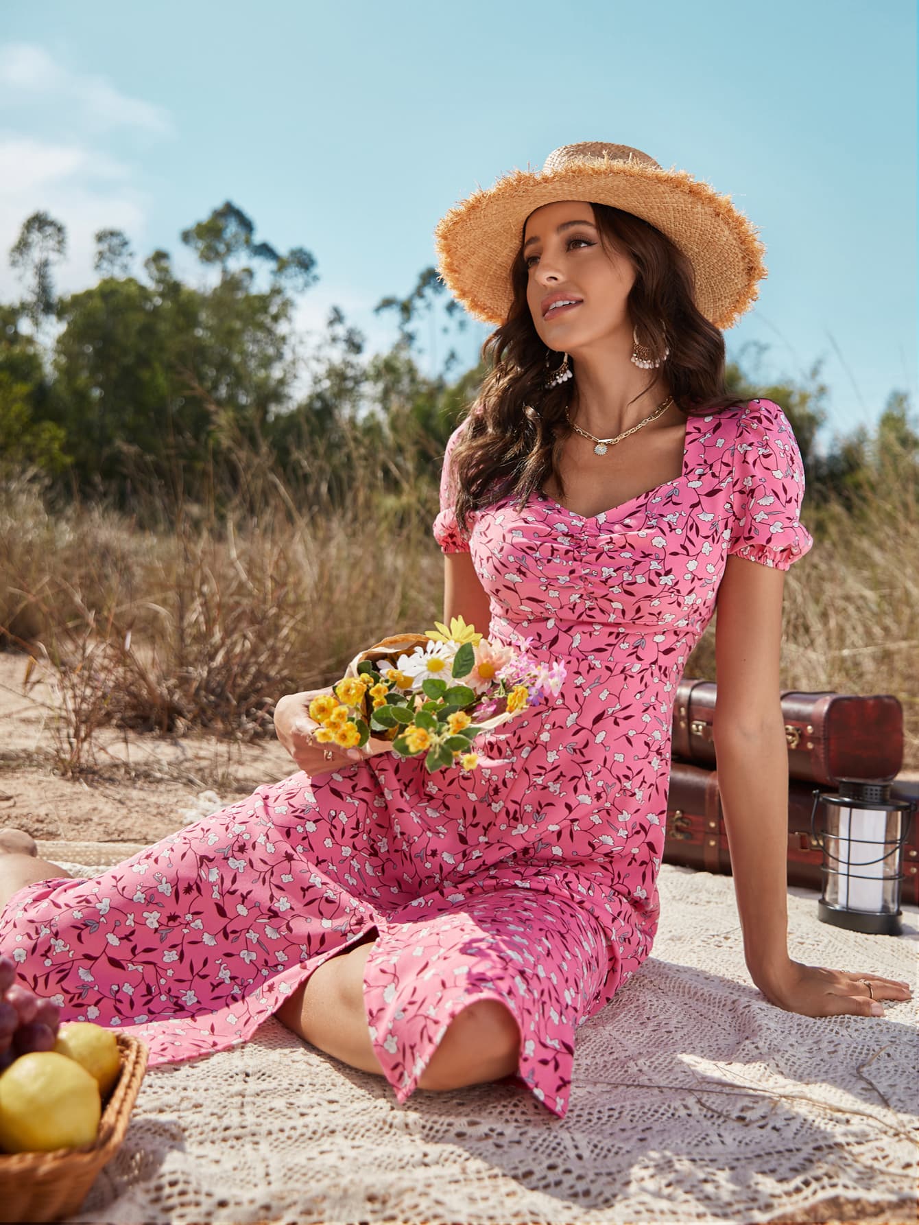 Sammie Floral Ruched Front Slit Dress – Shop Olive and Rose
