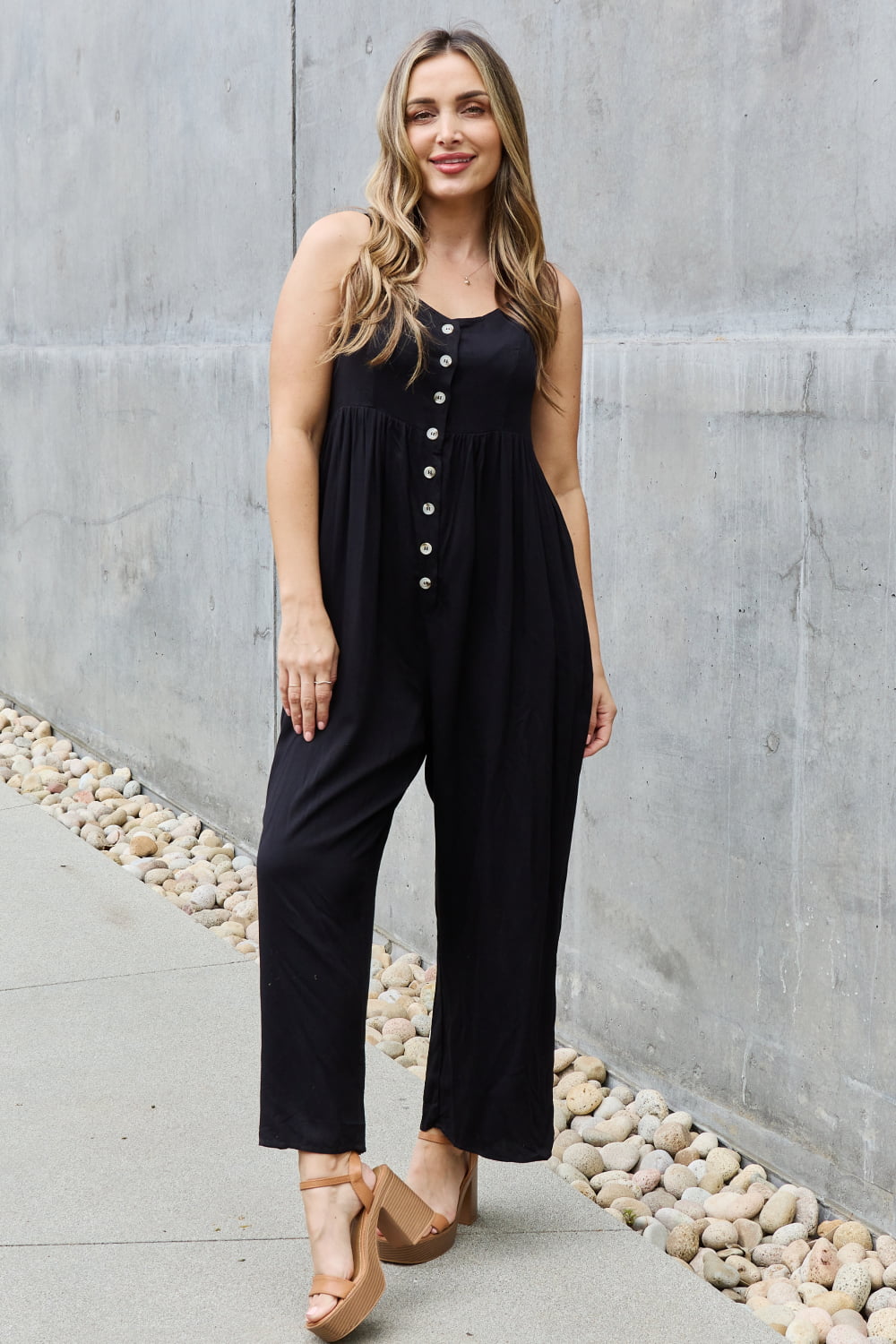 All Day Wide Leg Button Down Jumpsuit in Black – Shop Olive and Rose