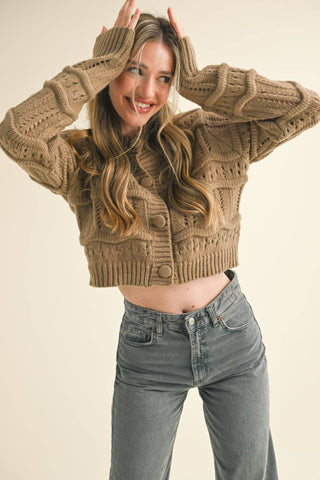 Cropped Pointelle Sweater Cardigan