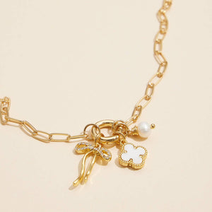 Clover, Bow Charm Necklace