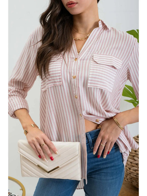 Sofia Lightweight Striped Top in Pink