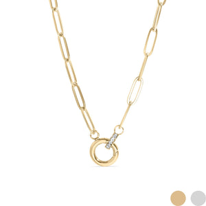 18K Gold Paperclip Rhinestone Charm Holder Necklace