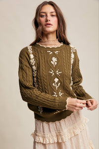 Rory Embroidered Cable Knit Sweater