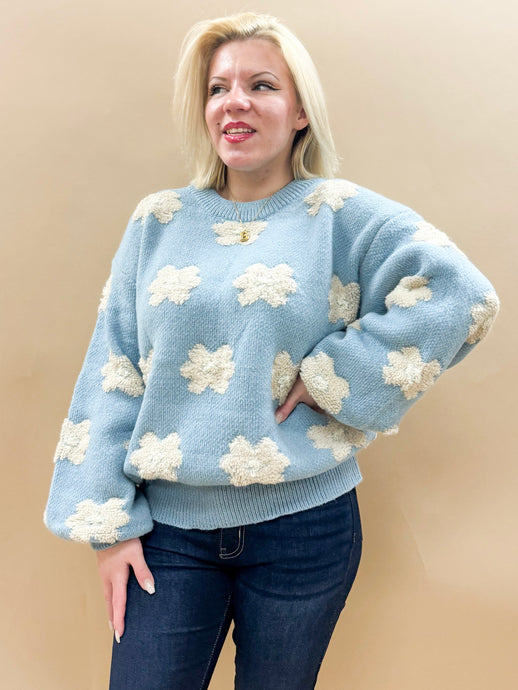 Sweetest Daisy Oversized Sweater in Blue