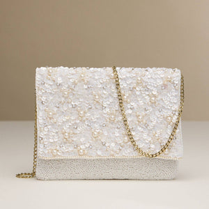 White Pearl & Sequin Beaded Clutch