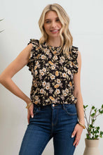 Olive Floral Top in Black