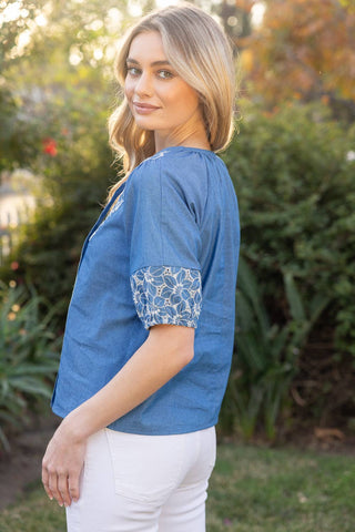 Anna Floral Embroidery Detail Self Tie Top