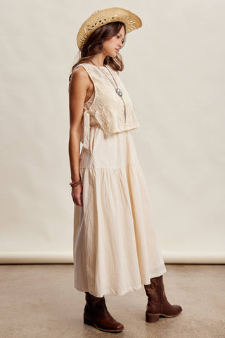 Olivia Embroidered Lace Vest & Sleeveless Midi Dress Set