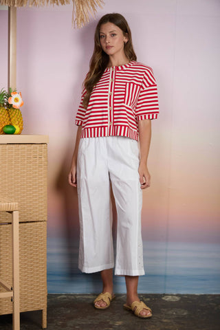 Andrea Button Down Knit Top in Red