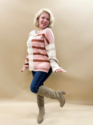 Cayla Oversized Knit Sweater Top in Pink