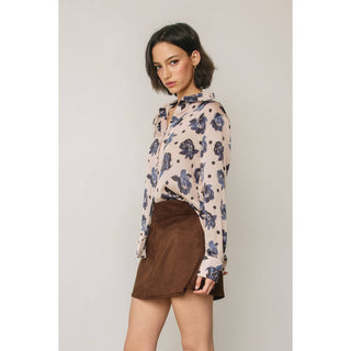 Livvy Polka Dot & Floral Button Down Blouse