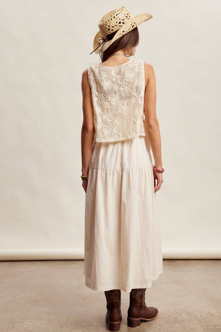 Olivia Embroidered Lace Vest & Sleeveless Midi Dress Set