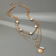 Pearl Sun Cross Charm Necklace