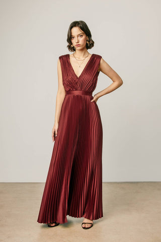 Serena Pleated Maxi Dress in Rum