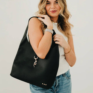 Haddie Hobo Vegan Leather Tote in Black