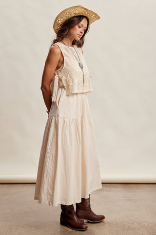 Olivia Embroidered Lace Vest & Sleeveless Midi Dress Set