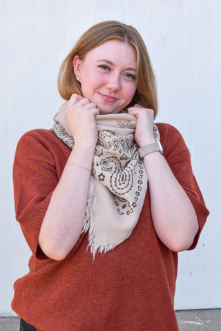Bandana Wool Blend Scarf in Light Taupe