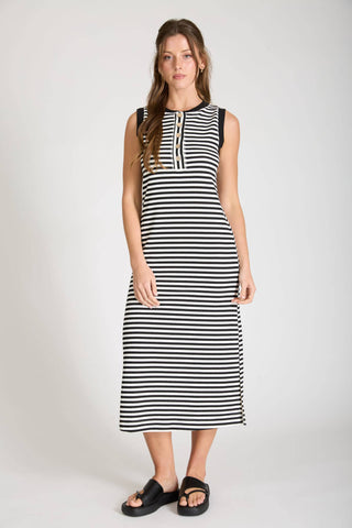 Everyday Striped Henley Midi Dress
