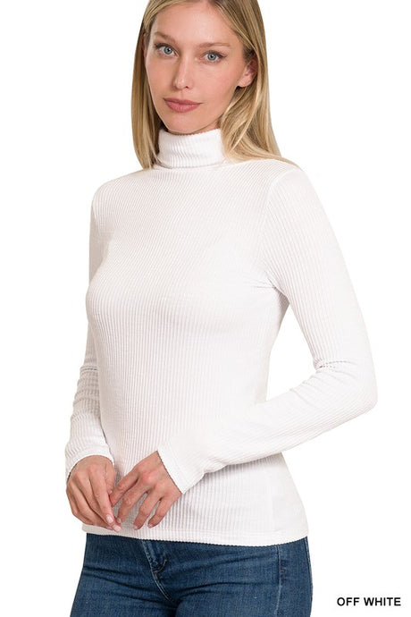 Ribbed Turtleneck in White