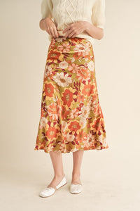 Golden Floral Midi Skirt