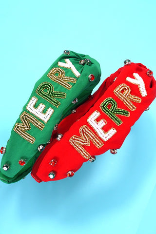 Merry Christmas Seed Bead Headband
