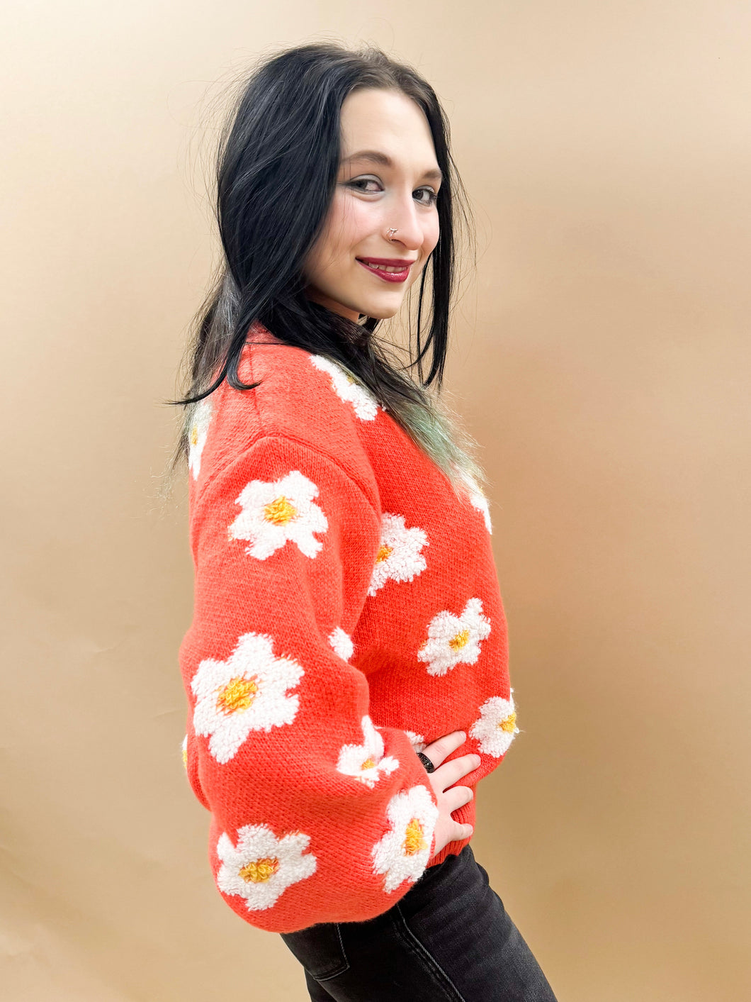 Sweetest Daisy Oversized Sweater in Sun Orange