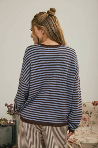 Georgia Henley Sweater in Chocolate Brown