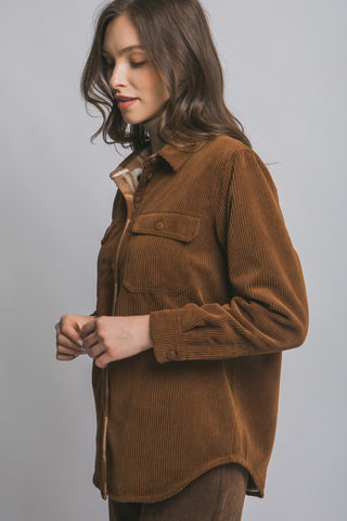 Hallie Corduroy Reversible Jacket in Brown