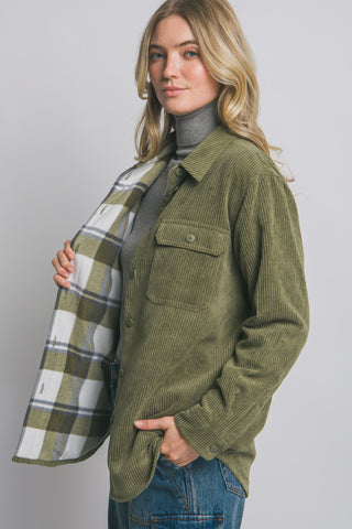 Hallie Corduroy Reversible Jacket in Olive