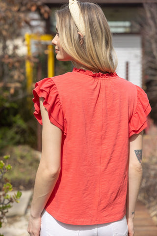 Charlotte Cotton Ruffle Sleeve Top