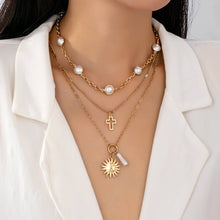 Pearl Sun Cross Charm Necklace