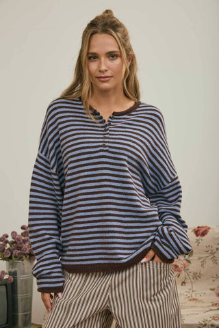 Georgia Henley Sweater in Chocolate Brown