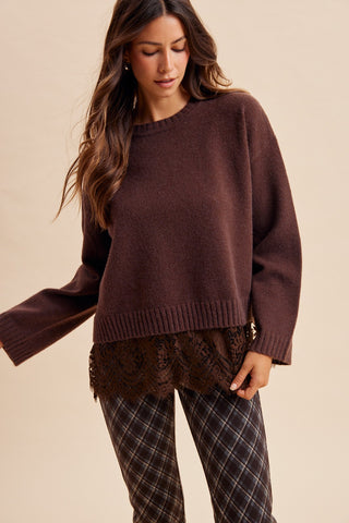 Teagan Scalloped Lace Hem Sweater
