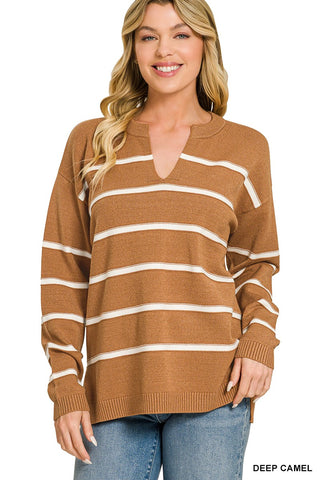 Erin Striped Sweater in Camel