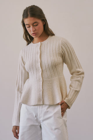 Maddie Preppy Ribbed Peplum Cardigan