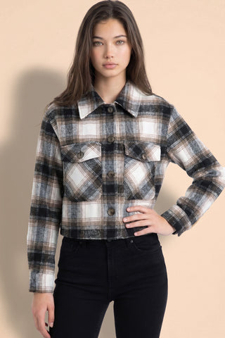 Stevie Plaid Cropped Shacket in Black