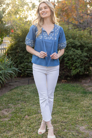 Anna Floral Embroidery Detail Self Tie Top