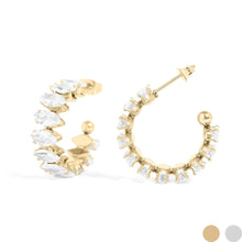 18K Gold Marquis CZ Stone Hoop Earrings