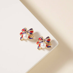 Patriotic Bow Pearl Earrings