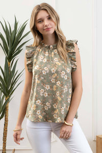 Olive Floral Top in Black