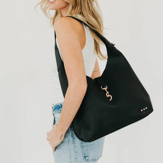 Haddie Hobo Vegan Leather Tote in Black
