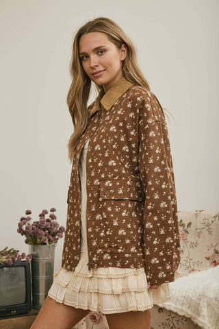 Elain Floral Jacket in Brown