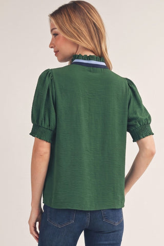 Paige Crinkle Top in Hunter Green