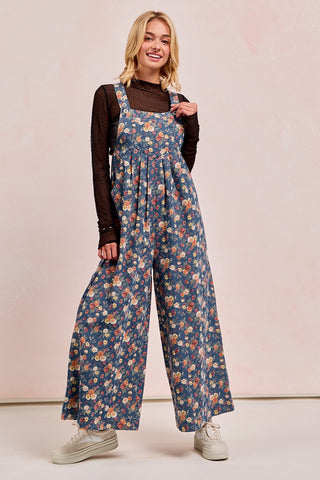 Mae Floral Print Denim Overall