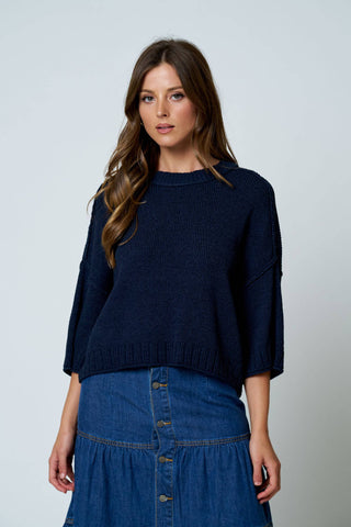 Bria Knit Top in Navy