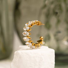 18K Gold Marquis CZ Stone Hoop Earrings