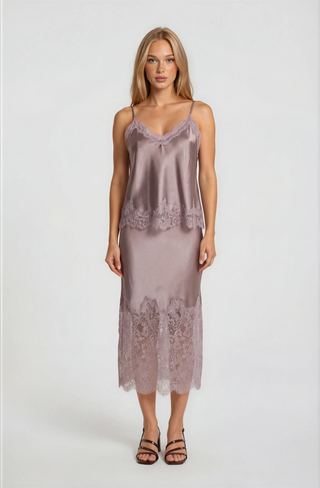 Eleanor Satin Lace Skirt in Champagne