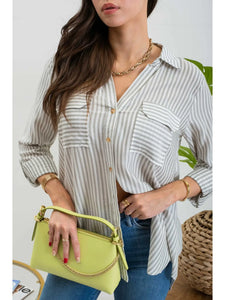 Sofia Lightweight Striped Top in Olive
